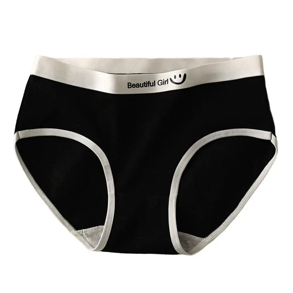 Women Panties Seamless Mid Waist Contrast Color Letter Pattern Elastic Underwear Japanese Style Lady Briefs Underpants