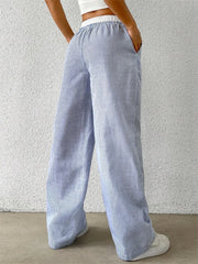 Pantalon à jambes larges tissées à rayures pour femmes, décontracté, élégant, pleine longueur, vêtements Y2K, Streetwear, automne hiver 2024