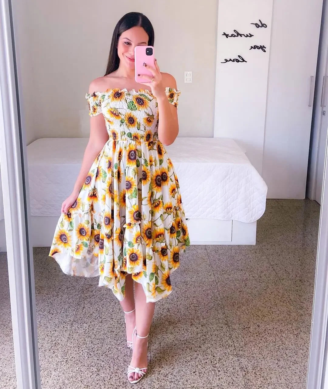 Robes d'été dames Sexy épaules dénudées fleur imprimé robe élégante à manches courtes élastique irrégulière tenue décontractée Vestido De Mujer