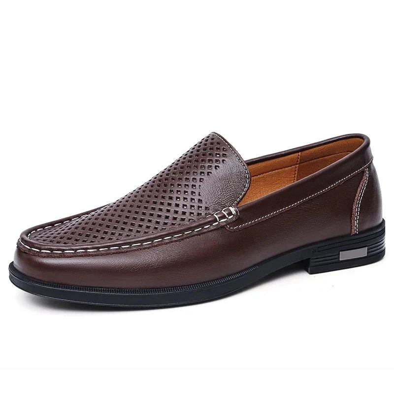 Chaussures en cuir véritable pour hommes, chaussures formelles à enfiler pour le bureau, pour fête de mariage, chaussures habillées pour la conduite, mocassins paresseux