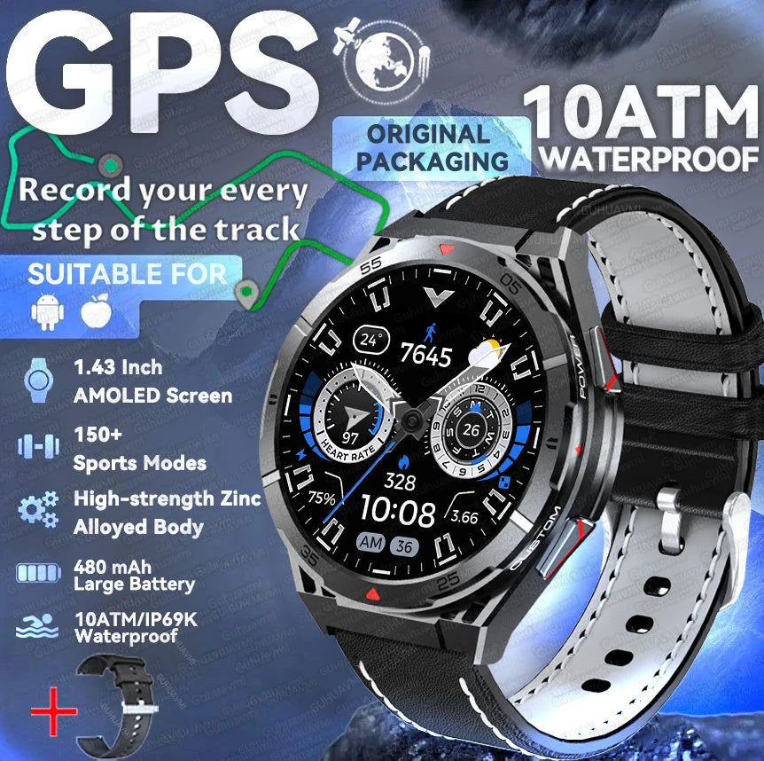 2025 nouveau pour HUAWE Original GPS SmartWatch Ultra 466*466 HD AMOLED affichage sport boussole BT appel IP69 étanche Bracelet intelligent
