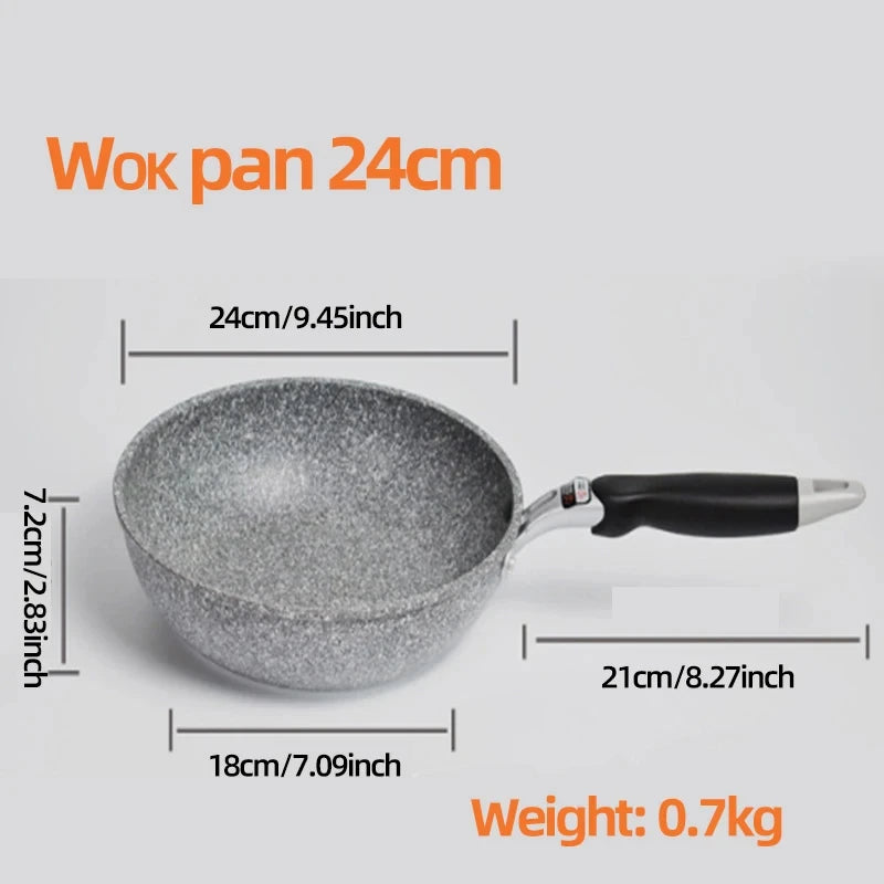 Poêle à frire antiarina en pierre durable, wok, poêle, chaudron, cuiseur à induction, casseroles, pansement, œuf, cuisinière à gaz domestique, 28 cm, 26 cm, 24 cm, 20cm