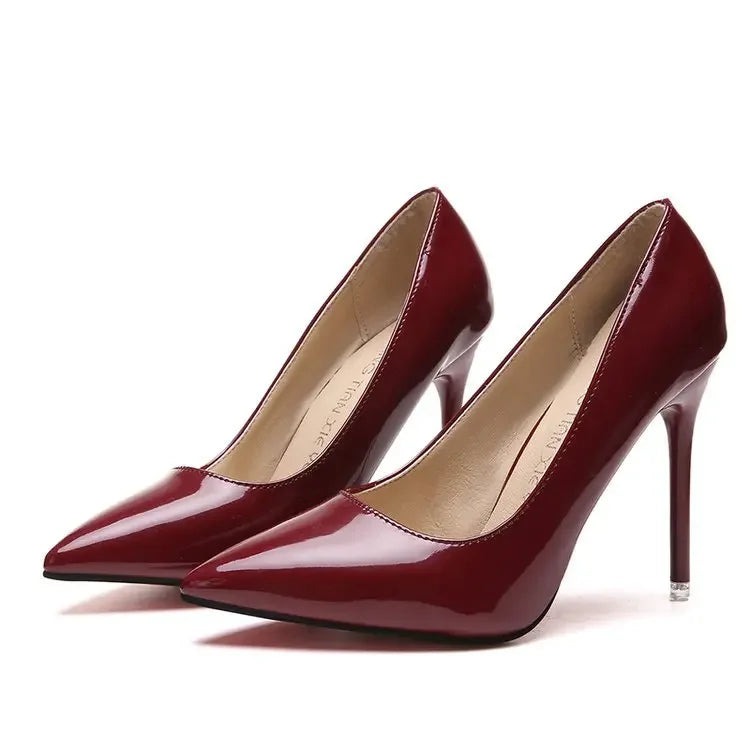 HOT grande taille 34-44 femmes chaudes chaussures bout pointu pompes en cuir verni robe talons hauts bateau chaussures de mariage Zapatos Mujerd76