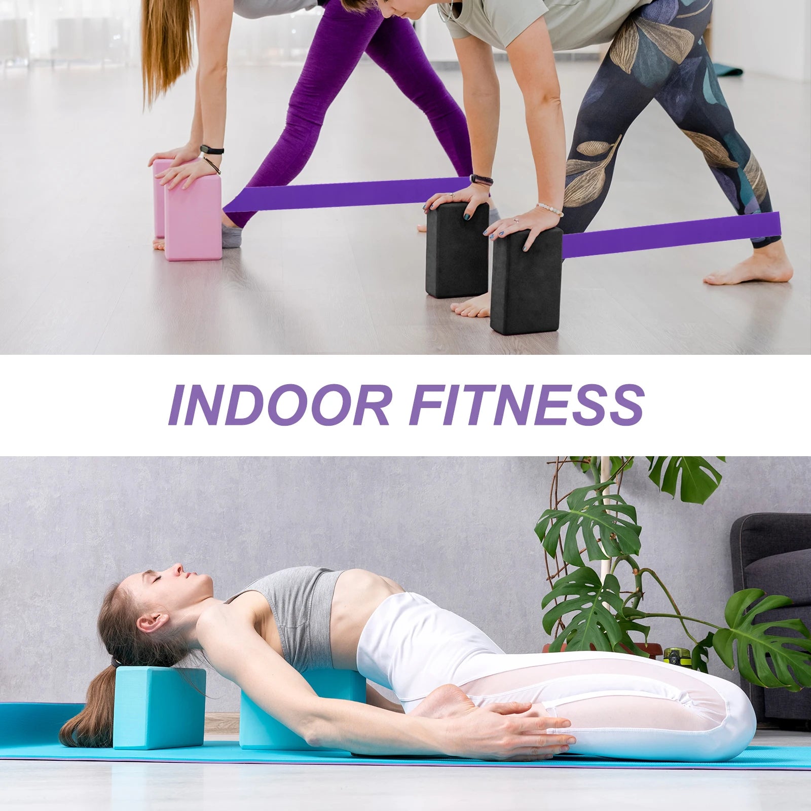 Blocs de construction de Yoga et 1 ensemble de bandes de résistance, Cubes, briques Pilates, tapis de renfort, équipement d'exercice à domicile, Fitness, 2 pièces