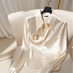 Finition satinée chemises et chemisiers femmes OL bureau dame à manches longues boutonné chemise élégante français solide Blouse coréenne hauts Camisas