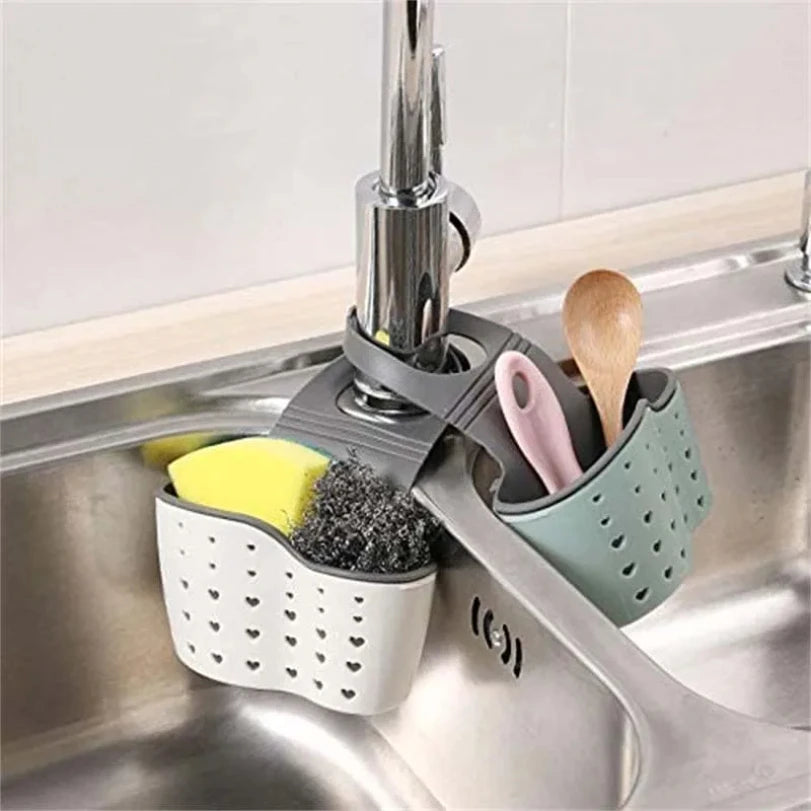 Panier suspendu de vidange d'évier, accessoires de cuisine réglables, sac d'évier en caoutchouc, étagère en éponge à savon, support de robinet pour salle de bains 1 pièce