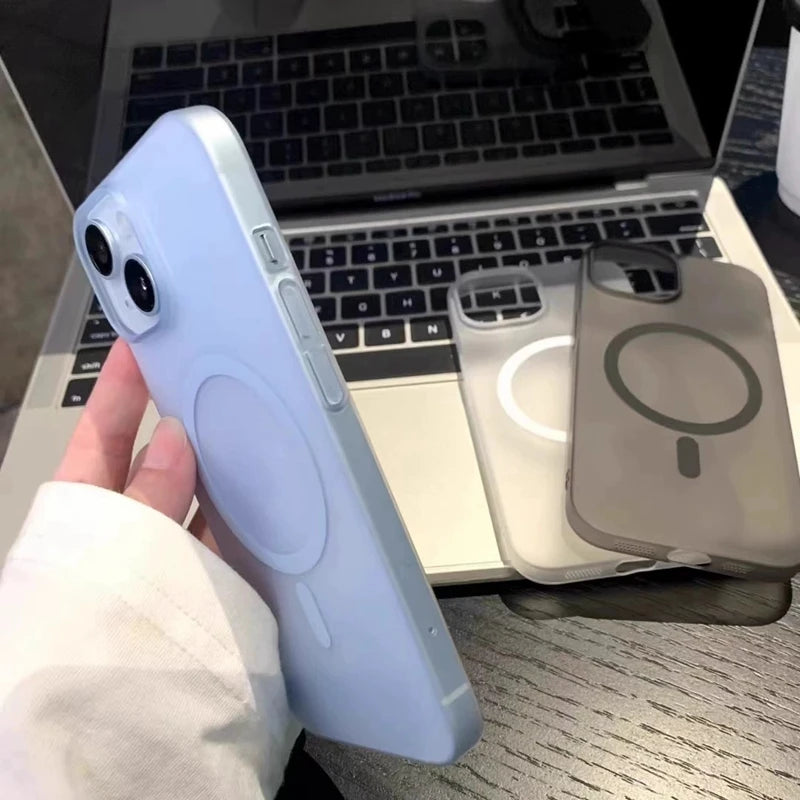 Luxury Matte Magsafe Phone Case For iPhone 11 12 13 14 15 16 Pro Max Plus Magnetic Transparent  Shockproof Bumper Cover