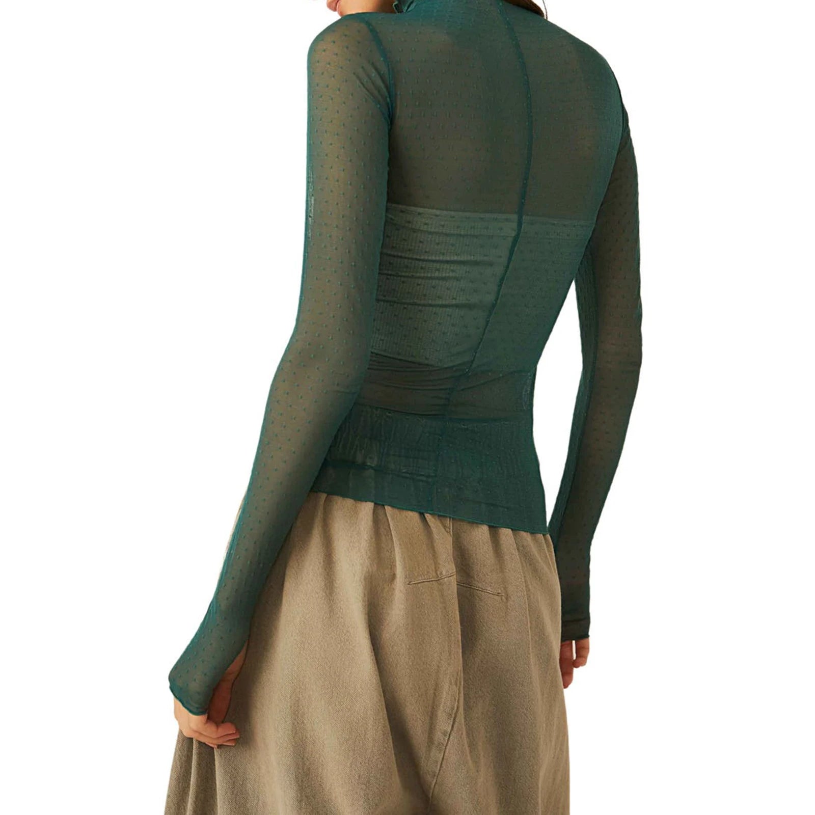 T-shirt à col roulé à manches longues pour femmes, maille transparente à pois, haut court, vêtements grunge, streetwear sexy, nickel é en Y