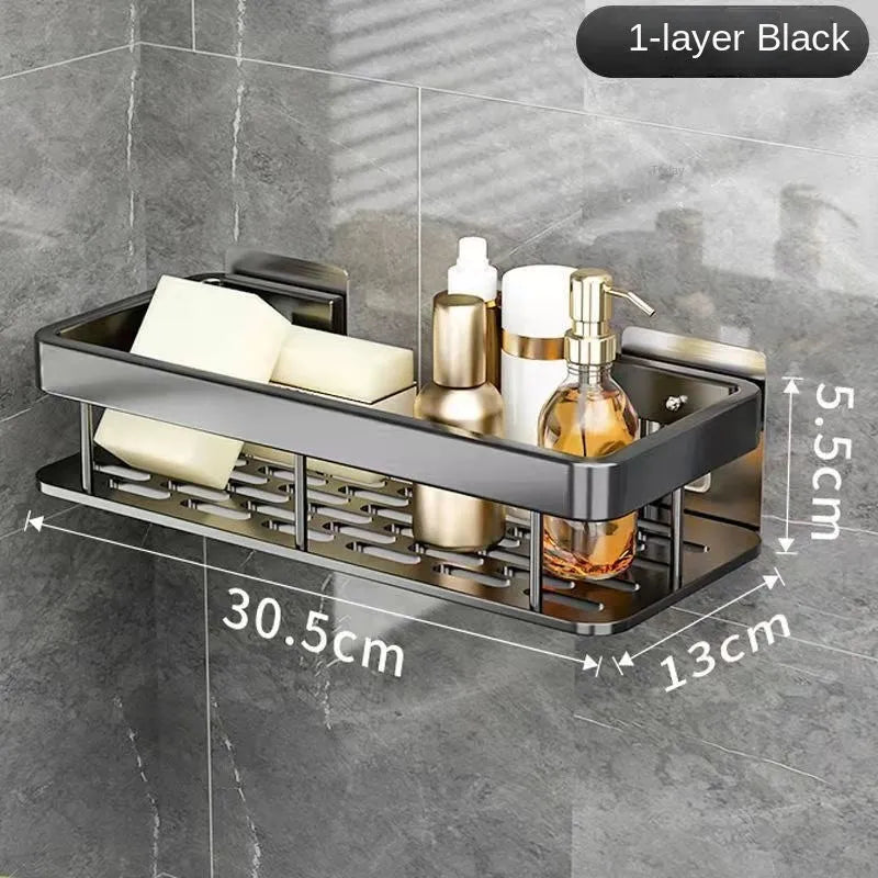 Étagères de salle de bain de luxe sans perçage, étagère murale de douche en aluminium antirouille, porte-serviettes et shampoing, organisateur de salle de bains, accessoire