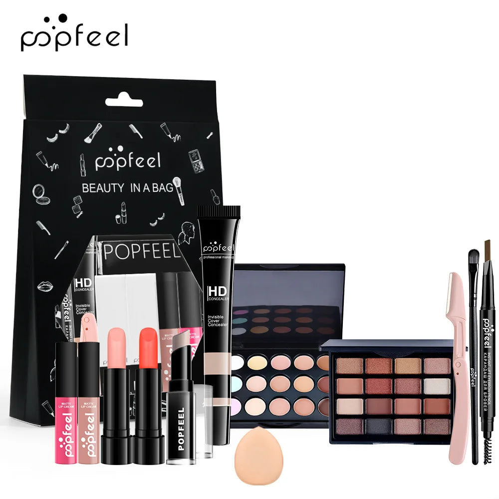 POPFEEL maquillage Kit complet femme maquillage ensemble ombre à paupières fard à paupières Palette brillant à lèvres Mascara Eyeliner pinceaux sac maquillage pour les femmes