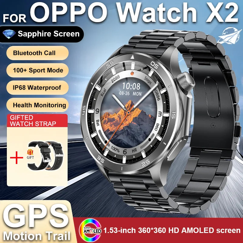 2025New pour OPPO WATCH X2 GPS montre intelligente hommes AMOLED HD écran boussole fréquence cardiaque Bluetooth appel étanche montres de sport femmes