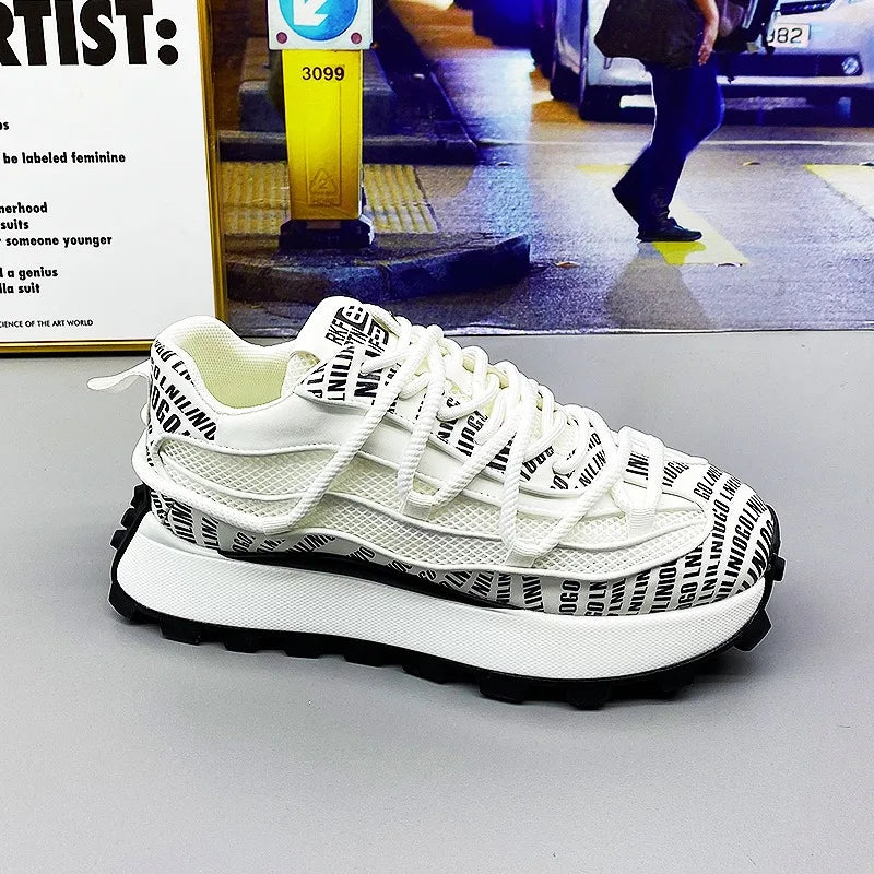 Chunky Sneaker Men Designer Running Shoes Fashion Casual Microfiber Leather Mesh Breathable Height Increased Flat Platform Shoes