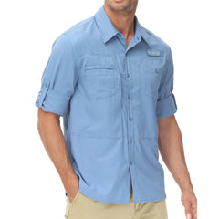 Chemises de pêche à manches longues UPF 50+ pour hommes Protection solaire Chemise de travail de randonnée respirante Chemise boutonnée décontractée avec poche zippée