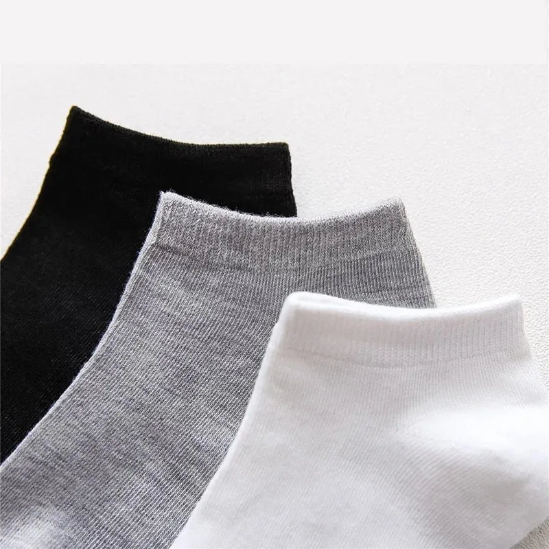 5 Pairs Mens Socks Breathable Short Boat Socks Male Casual Soft Comfy Socks Solid Color Black White Women Short Socks