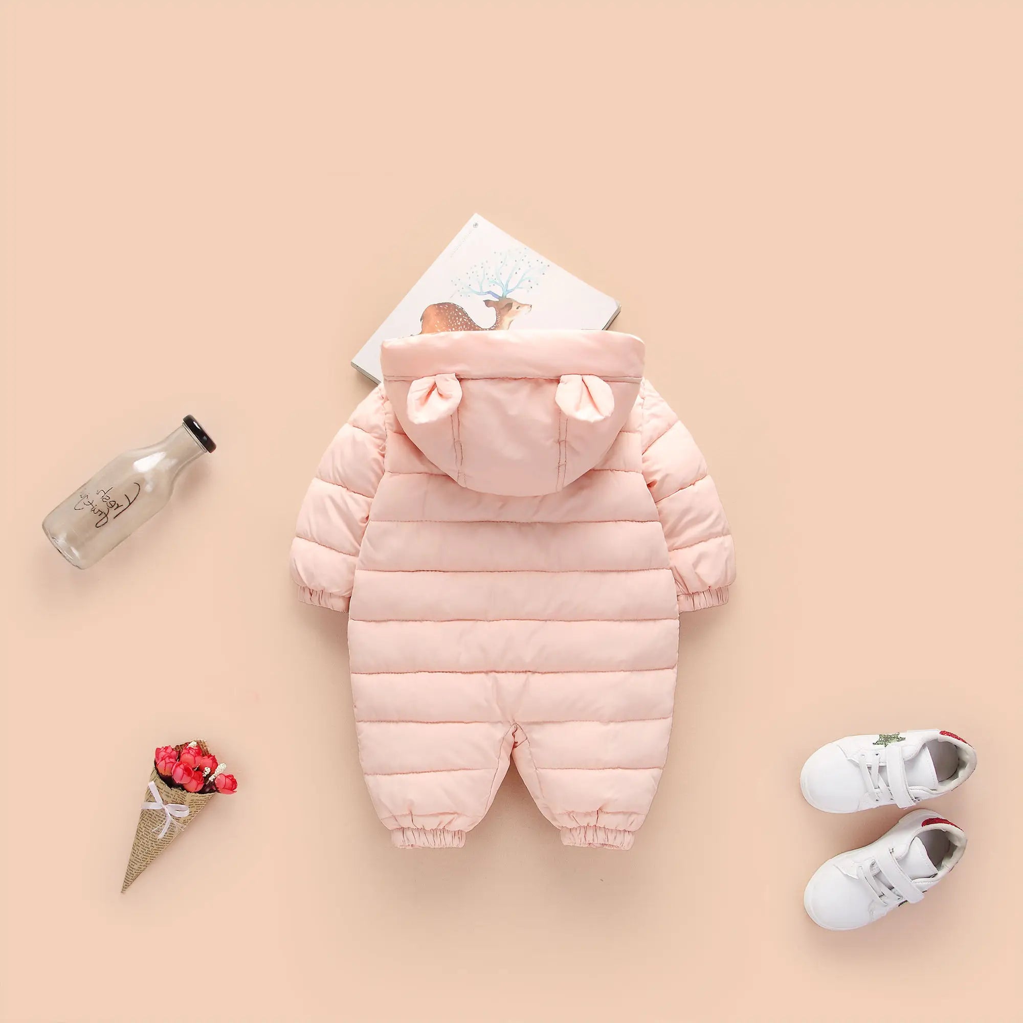 OLEKID-Barboteuse à capuche en coton pour bébé, combinaison pour nouveau-né, salopette pour tout-petits, garçons, filles, optique, oreille de dessin animé, automne, hiver, 2025