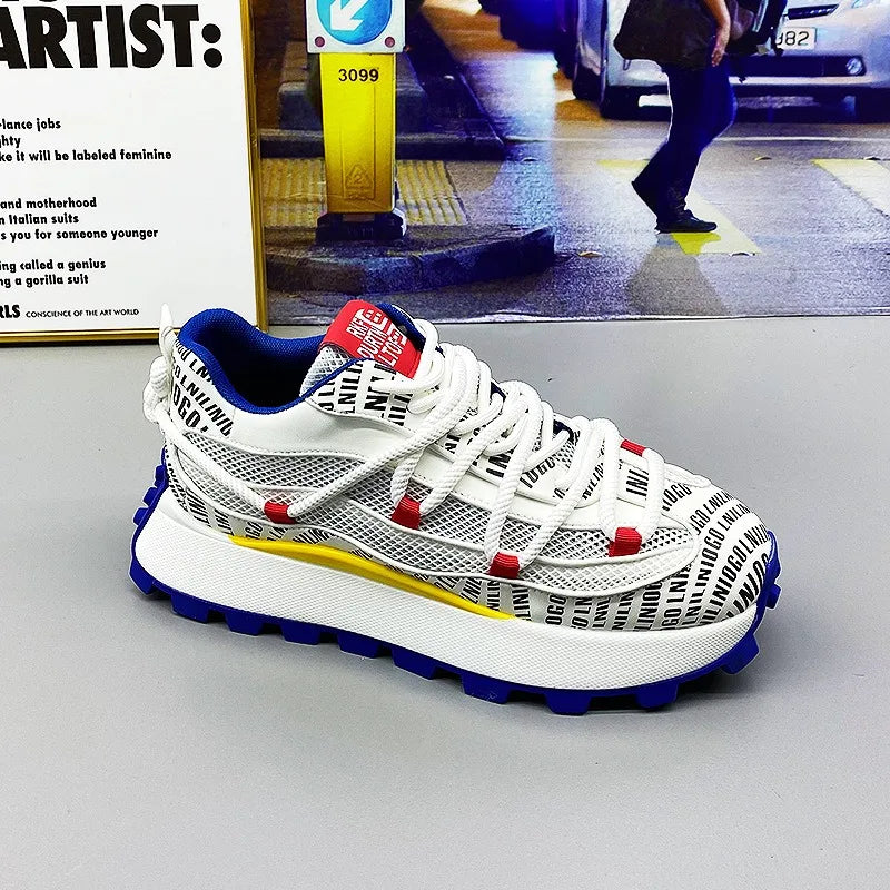 Chunky Sneaker Men Designer Running Shoes Fashion Casual Microfiber Leather Mesh Breathable Height Increased Flat Platform Shoes