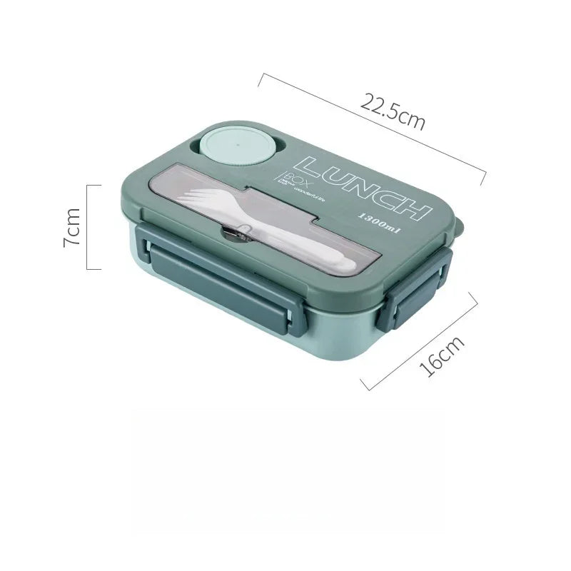 Boîte à déjeuner Portable à compartiment de 1300ML, boîte à Bento de bureau pour enfants étudiants avec fourchette et cuillère, récipient de stockage des aliments pour micro-ondes