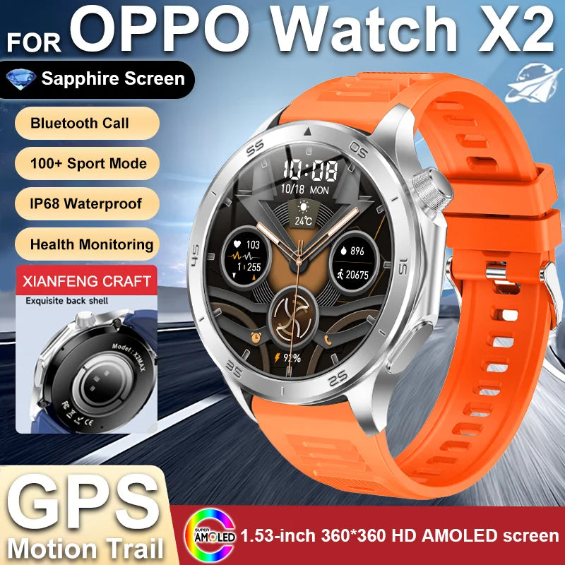 2025New pour OPPO WATCH X2 GPS montre intelligente hommes AMOLED HD écran boussole fréquence cardiaque Bluetooth appel étanche montres de sport femmes