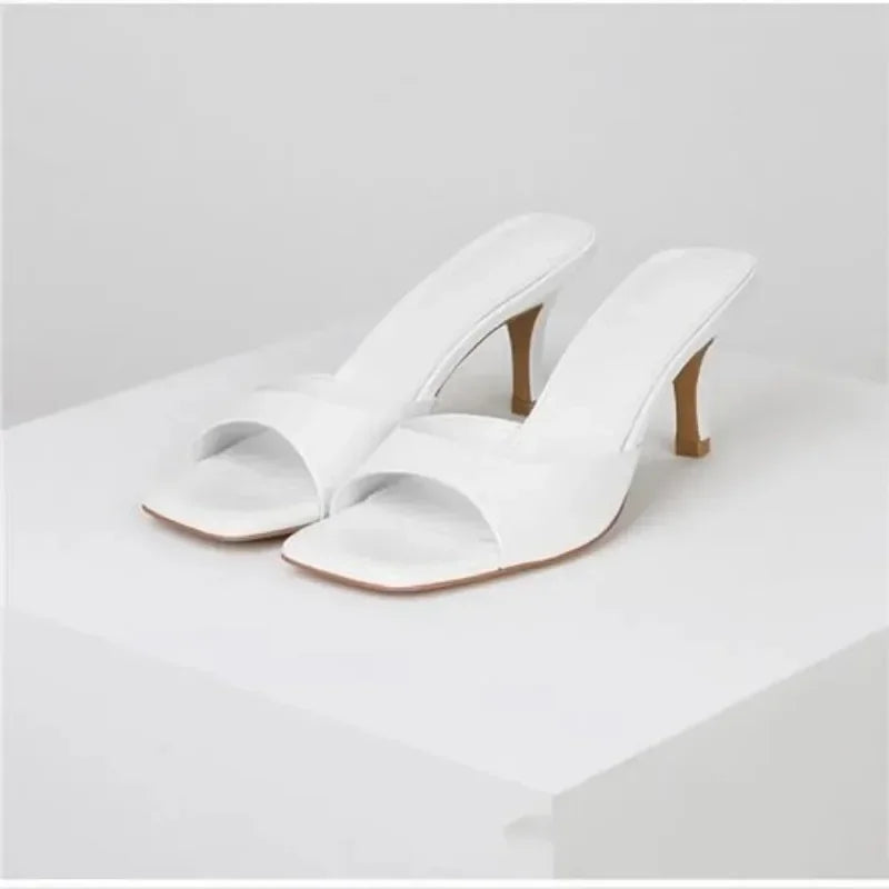 NewHigh talons chaussons pour femmes élégant décontracté bout carré pantoufles chaussures d'été Zapatos De Mujer femmes sandales De créateur 35-42
