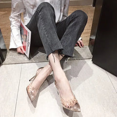 Chaussures de Mariage à Talons Hauts et Fins pour Femme Escarpins de Luxe en Strass, Bout Jolie tu, Transparent