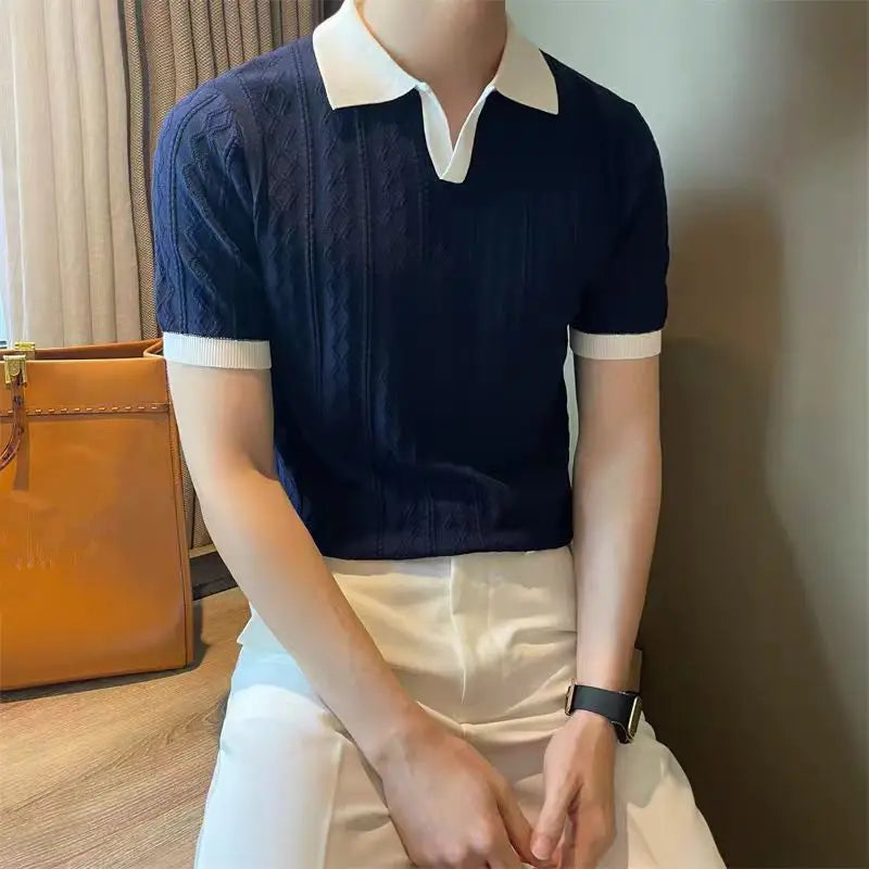 Spring Autumn New Fashion Polo Neck Short Sleeve Tees Casual Versatile Western Commuter Clothing Youth Loose Men's Polo Shirts