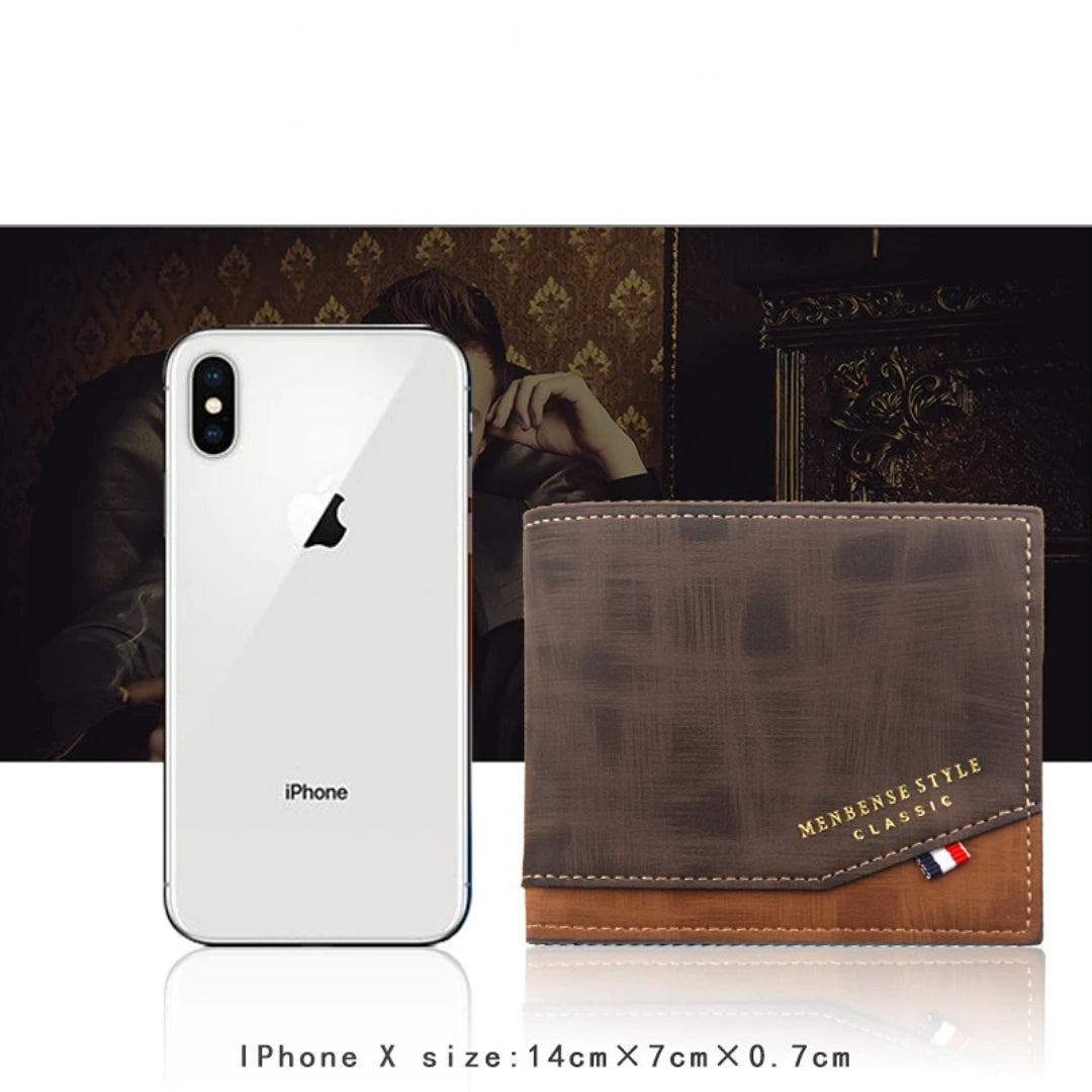 New Men's Wallet Short Cross Section Youth Tri-fold Wallet Stitching Business Multi-card Zipper Coin Purse Wallet Passport Cover