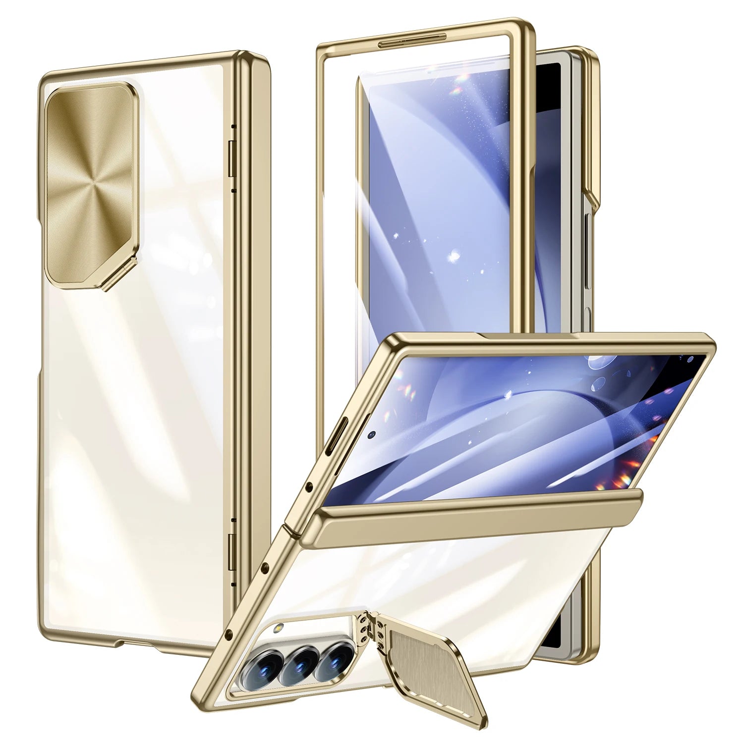 Pour Samsung Galaxy Z Fold 6 étui avec couverture et support Camear mince Protection de charnière tout compris étui transparent galvanisé