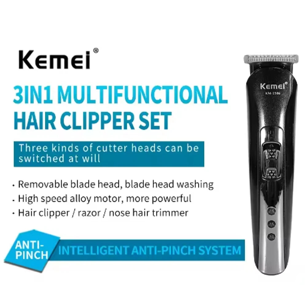 Kemei KM-1506 3 en 1 rasoir électrique coupe de cheveux charge tondeuse à cheveux électrique Rechargeable nez professionnel Machine à raser