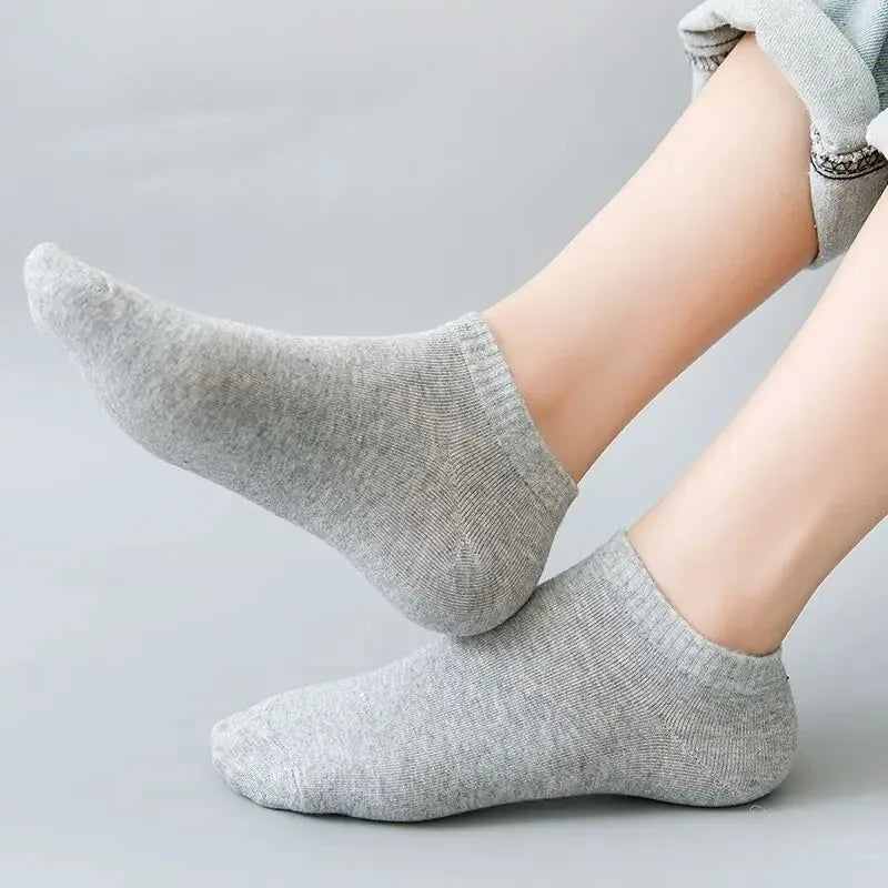 5 Pairs Mens Socks Breathable Short Boat Socks Male Casual Soft Comfy Socks Solid Color Black White Women Short Socks