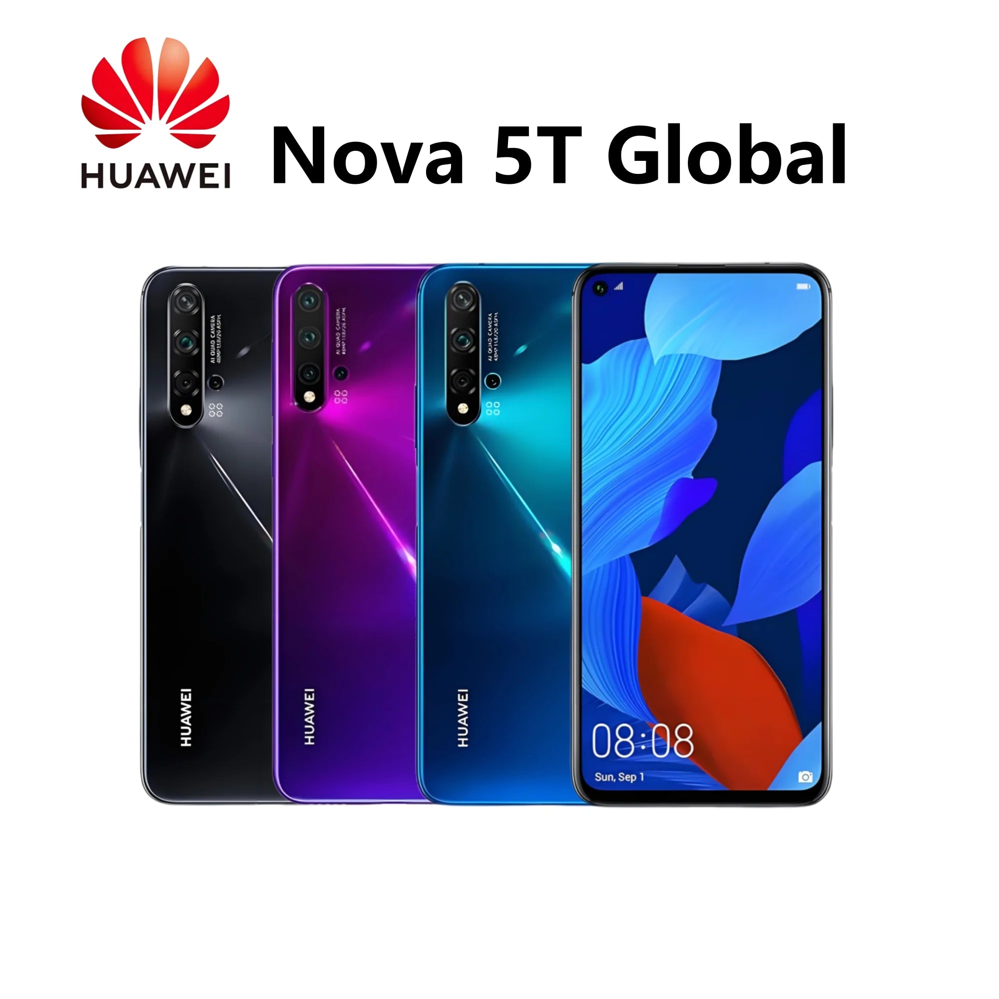 HUAWEI-Smartphone Android Nova 5T, Téléphones portables, Google Play, Réseau 4G, 6.26 pouces, 128 Go, 256 Go, 48MP, Dean