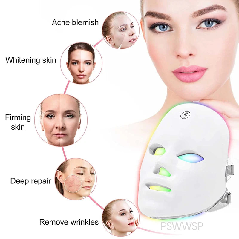 7 Colors LED Facial Mask Photon Therapy Face Skin Care Mask Skin Rejuvenation Tools Anti Acne Wrinkle Removal Face Beauty Mask