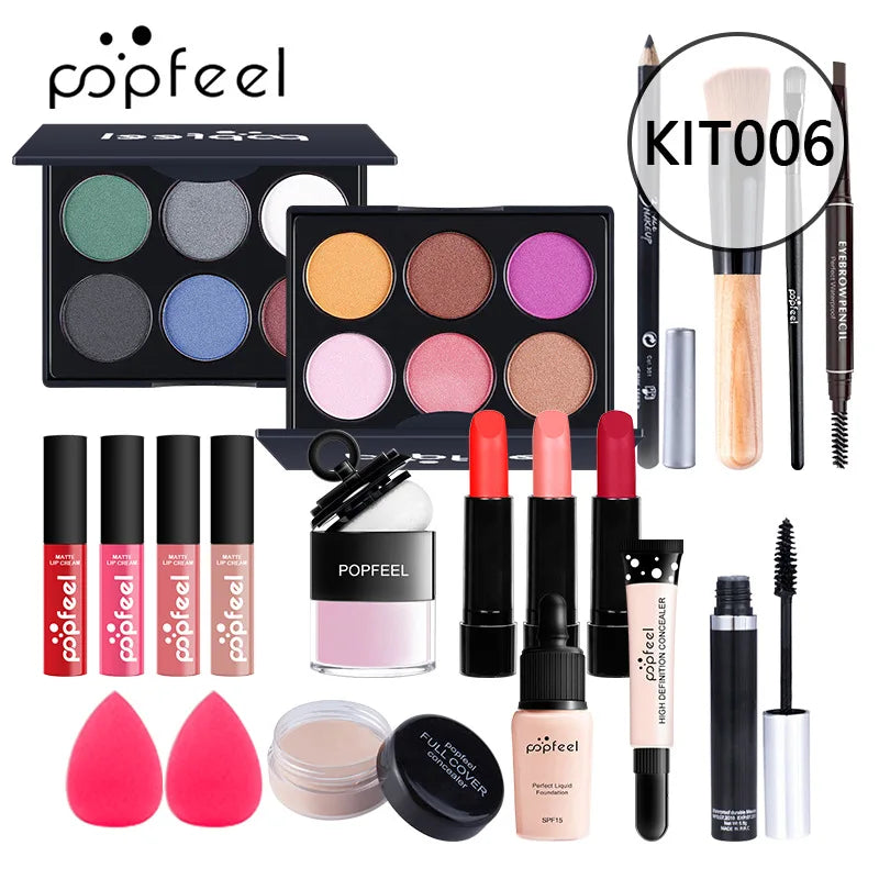 POPFEEL maquillage Kit complet femme maquillage ensemble ombre à paupières fard à paupières Palette brillant à lèvres Mascara Eyeliner pinceaux sac maquillage pour les femmes