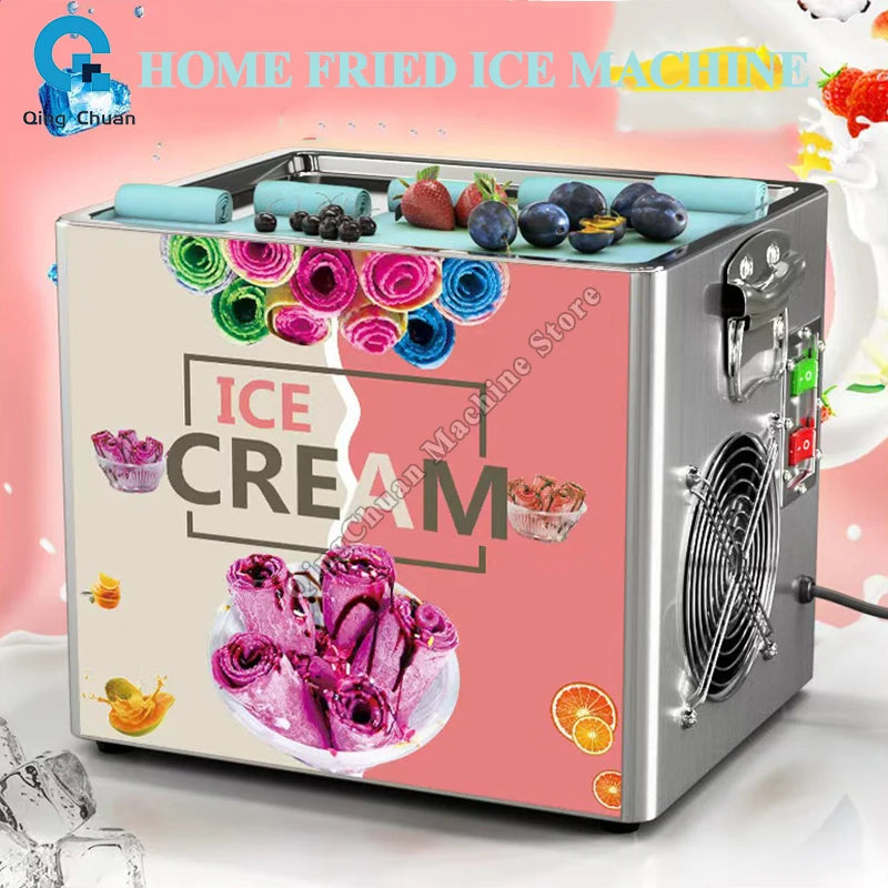 Petite Machine à glace frite 330W, yaourt frit en acier inoxydable, crème glacée aux fruits domestiques, bouillie, rouleau de crème glacée frite