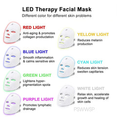 Masque Facial LED 7 couleurs, thérapie photonique, soins de la peau, outils de rajeunissement de la peau, Anti-acné, élimination des rides, masque de beauté du visage