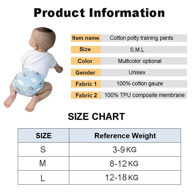 Couches réutilisables pour bébé, culottes, pantalons d'entraînement en pot pour enfants, couches en tissu écologique, toilettes lavables, couches en coton pour tout-petits