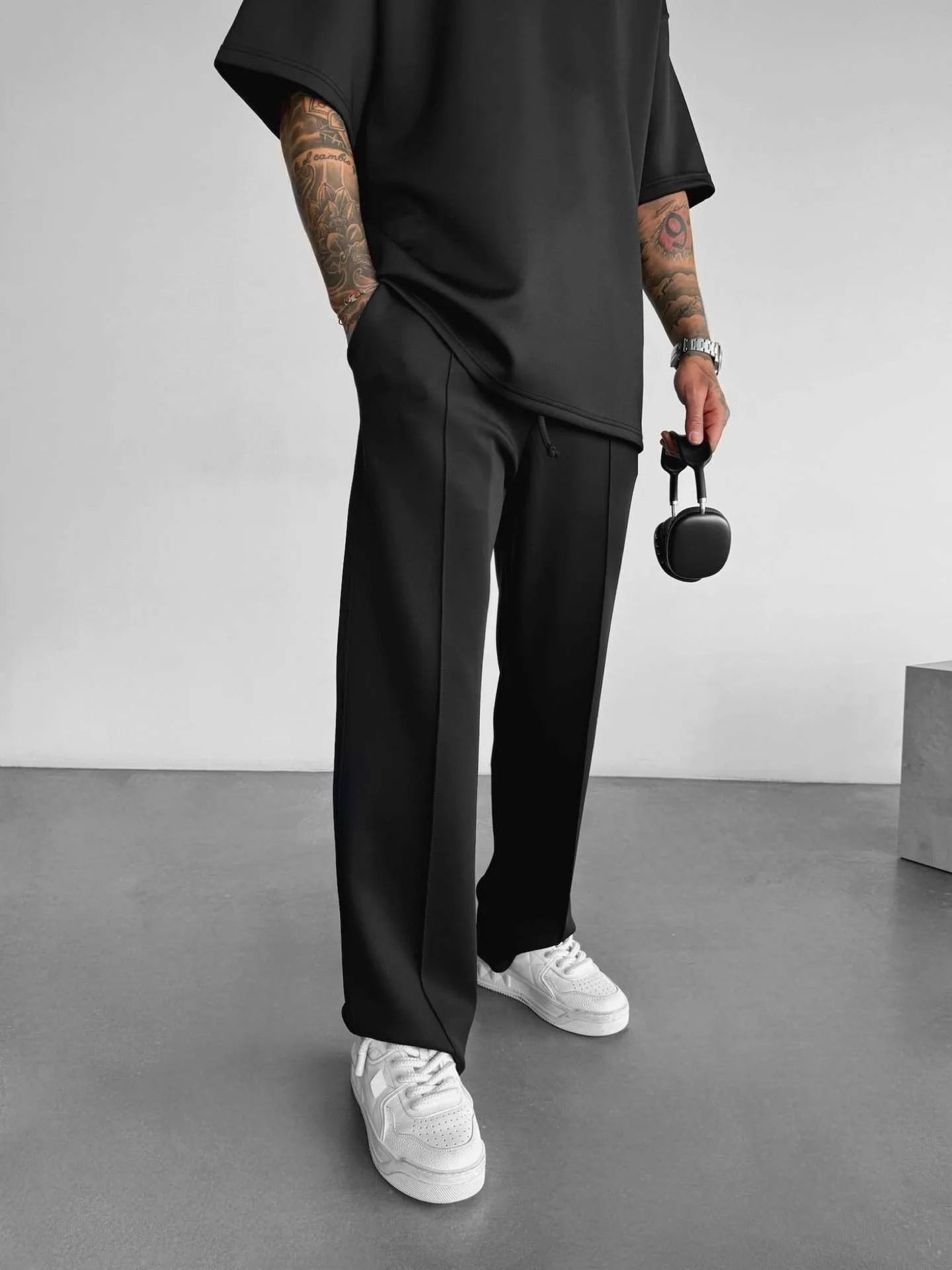 Nouveaux pantalons décontractés pour hommes, pantalons de nettoyage de poche de couleur unie plissés à une ligne avec cordon de serrage à la taille élastique élégant et confortable