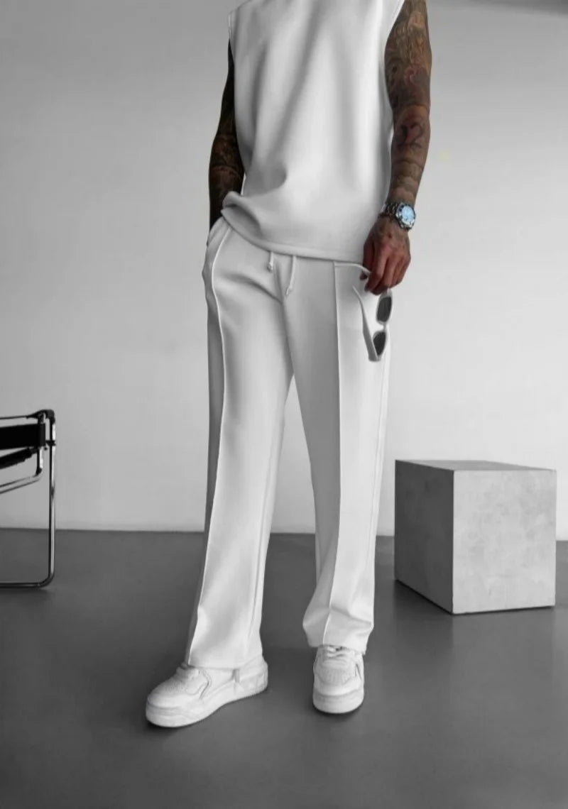 Nouveaux pantalons décontractés pour hommes, pantalons de nettoyage de poche de couleur unie plissés à une ligne avec cordon de serrage à la taille élastique élégant et confortable