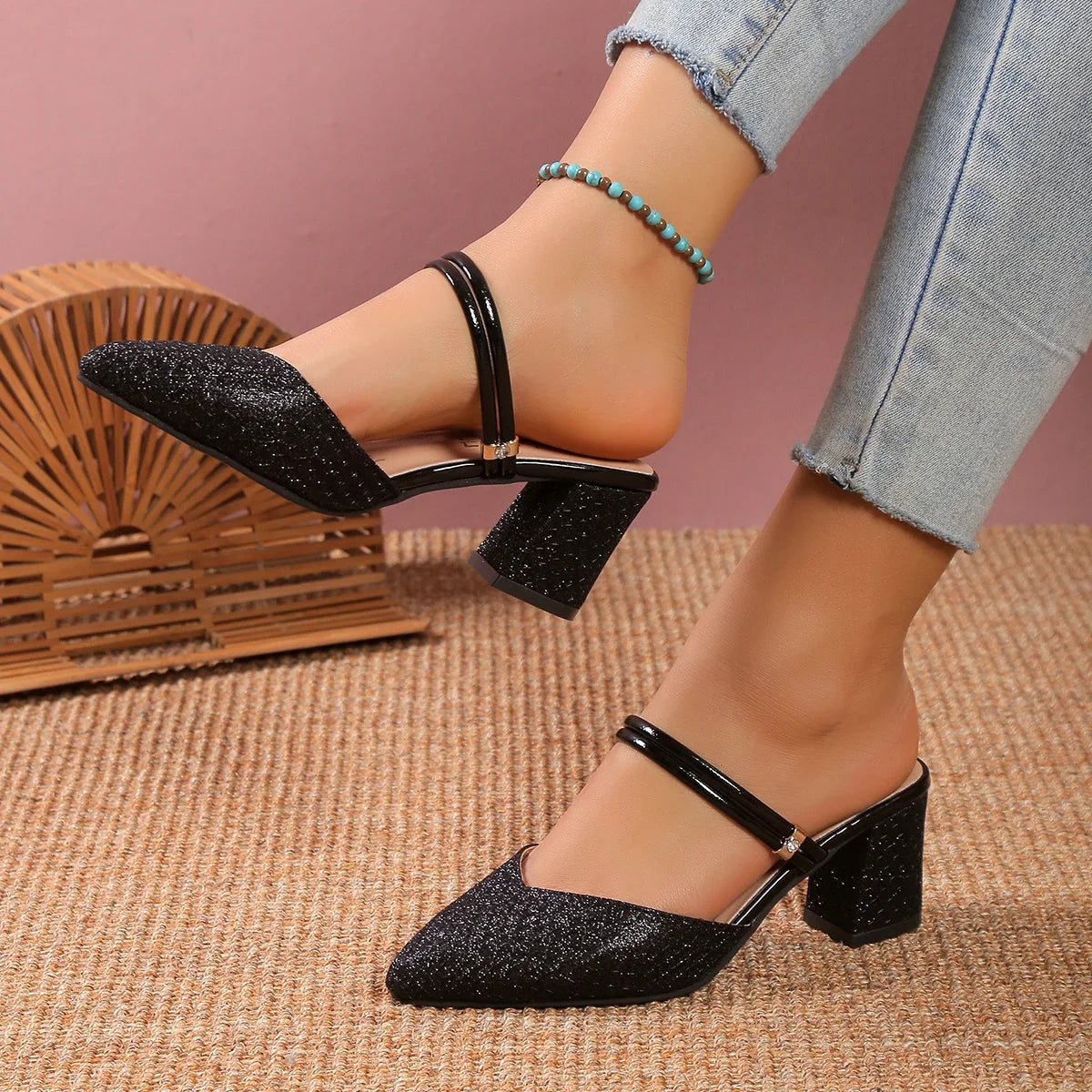 Sandales à talons bas femme mode d'été talons hauts peu profonds femmes sandales de créateur chaussures de luxe pour femmes chaussures de fête de mariage
