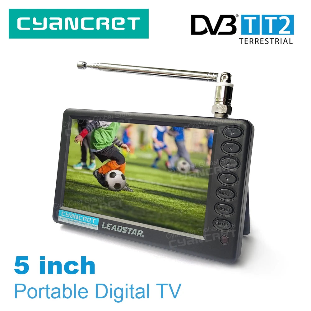 LEADSTAR D5 TV Portable TV de poche 5 pouces DVB-T2 TDT DTT numérique et analogique Mini petite télévision de voiture Support USB TF AC3