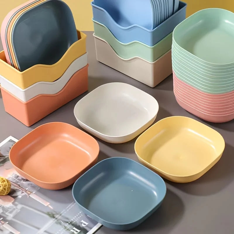 Un ensemble de 10 assiettes carrées avec 1 support – ensemble d'assiettes alimentaires portables