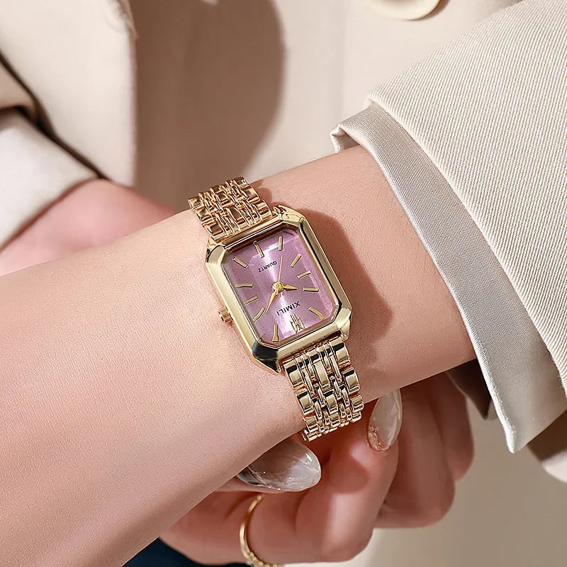 Montre-bracelet à quartz en acier inoxydable pour femme, montres carrées simples, cadeau de luxe, mode étudiante, marque chaude, 2025