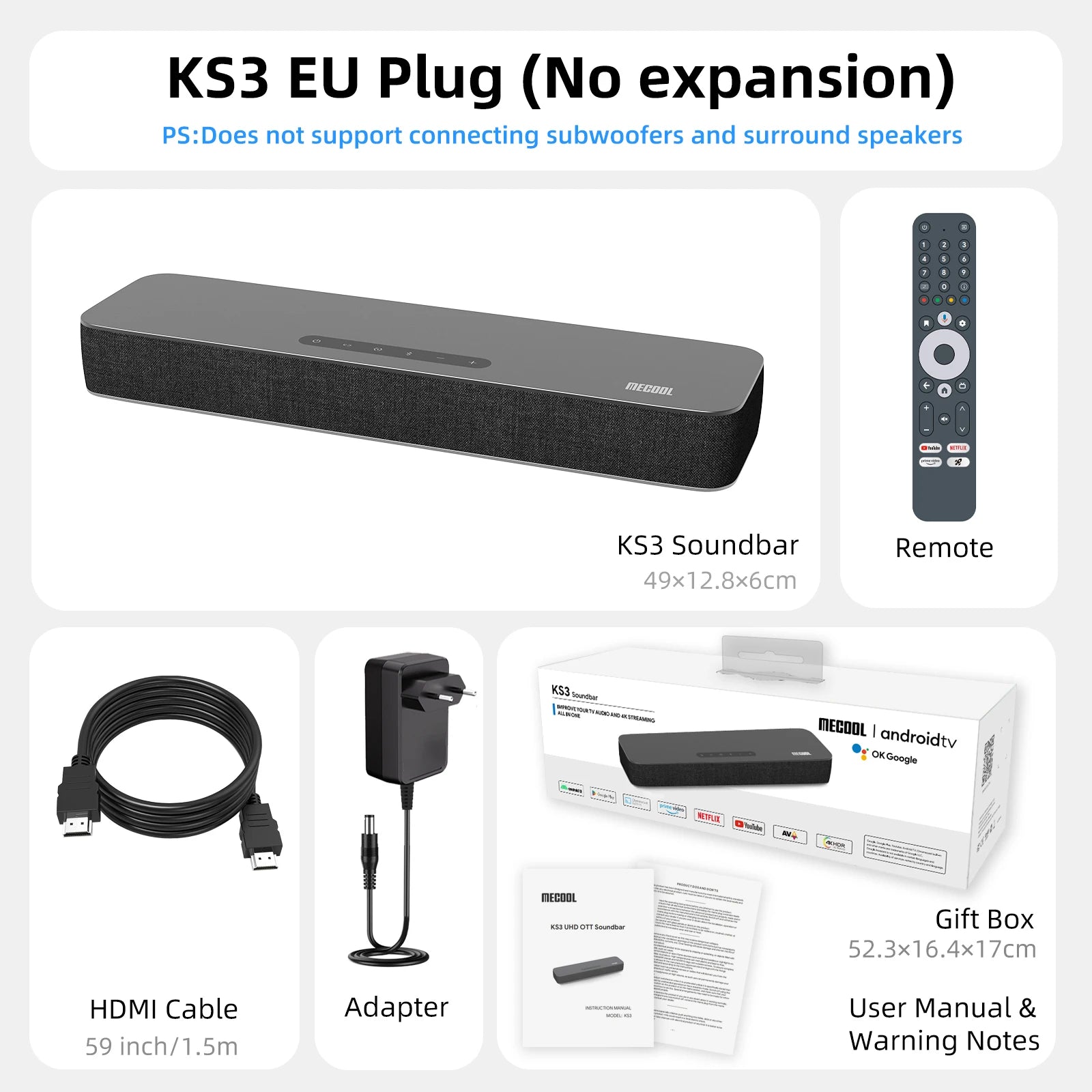 Barre de son MECOOL Android 12 certifiée Google Netflix Dolby Atmos Dolby Vision 4 + 32G son Surround Home Media cinéma