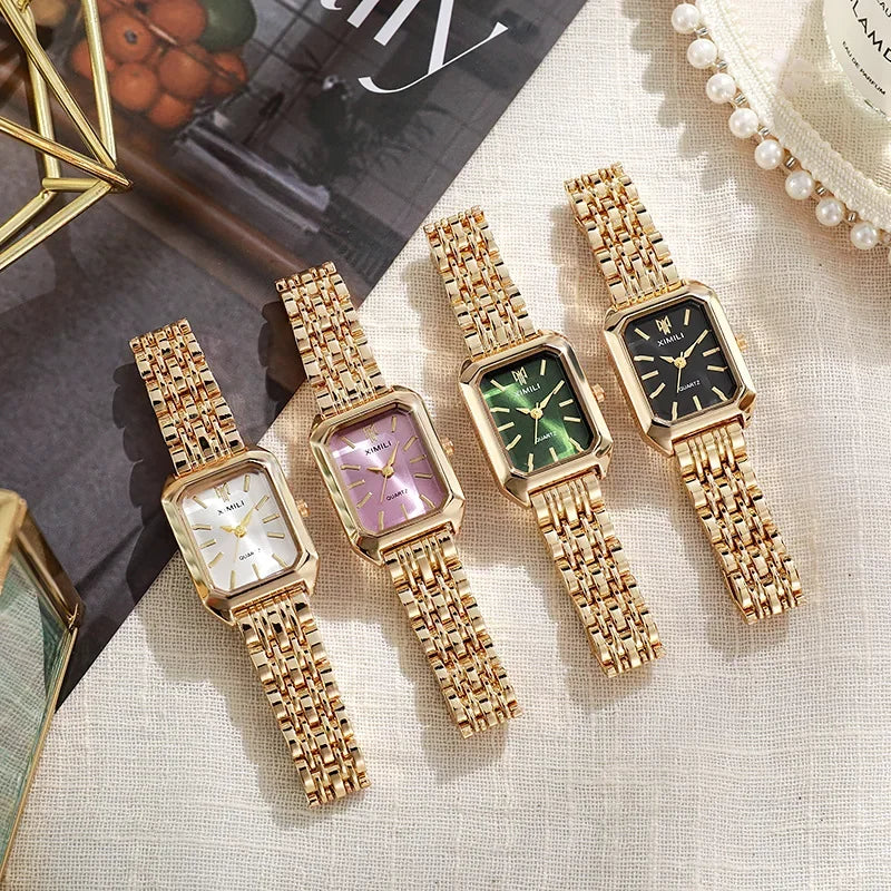 Montre-bracelet à quartz en acier inoxydable pour femme, montres carrées simples, cadeau de luxe, mode étudiante, marque chaude, 2025