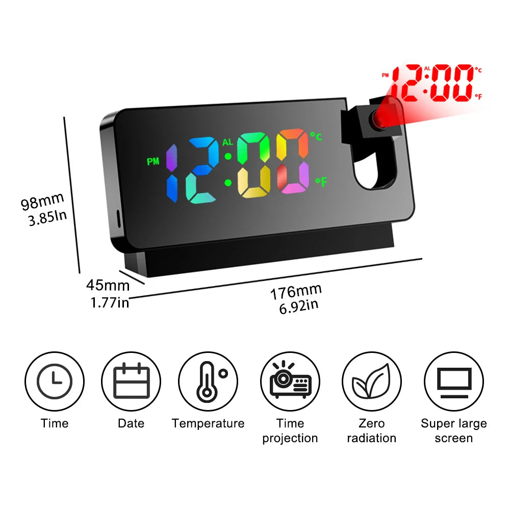 Réveil LED rotatif à 2022 °, Projection numérique, USB, créatif, affichage de la température, pour chambre à coucher, bureau, nouveauté 180