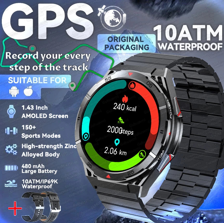 2025 nouveau pour HUAWE Original GPS SmartWatch Ultra 466*466 HD AMOLED affichage sport boussole BT appel IP69 étanche Bracelet intelligent