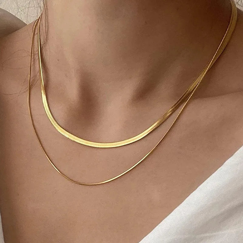 Collier en forme de V créatif simple pour les femmes Serpent plat Chaîne Tour de cou Mode Lame Chaînes Cou Accessoires Bijoux Cadeau