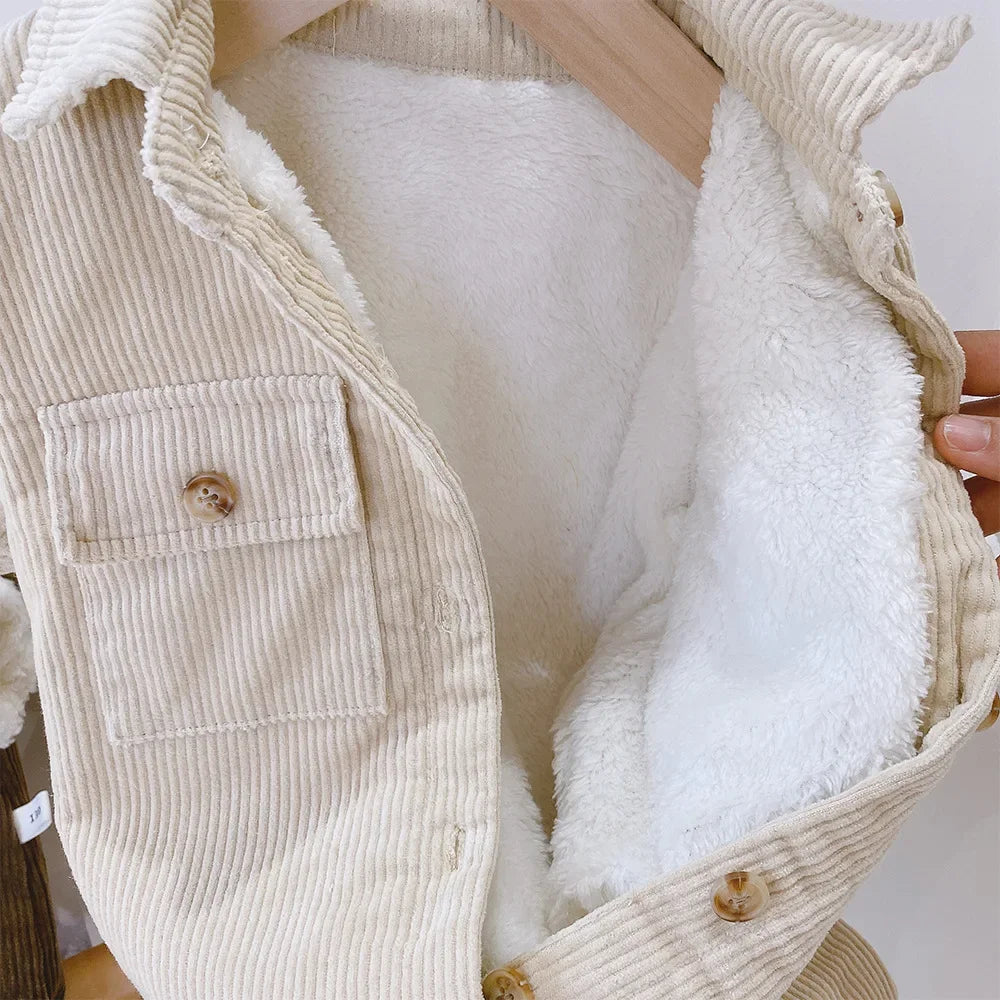Barboteuse Vintage en velours côtelé pour bébé, doublure polaire, combinaison chaude avec boutons sur le devant, poches plaquées, vêtements pour bébés de 0 à 24 mois, automne et hiver