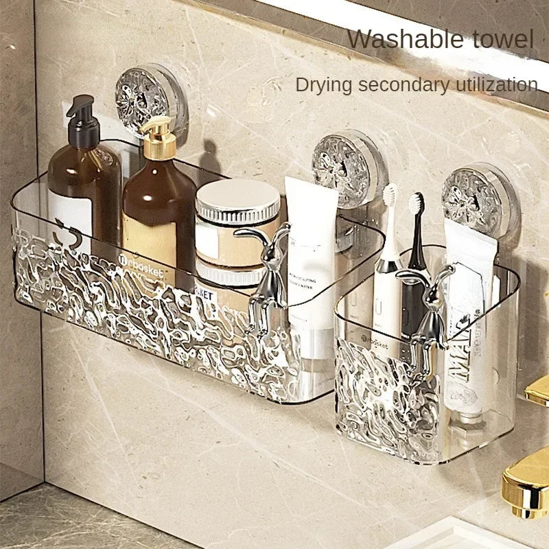 Panier d'étagère à ventouse de douche, motif Glacier léger, Installation en une seconde, organisateur de salle de bain, rangement rotatif pour sucer et enlever