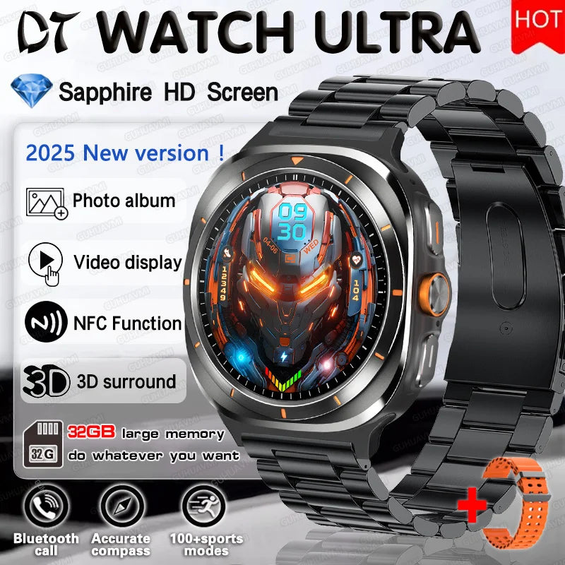 2025 nouveau pour HUAWEI DT montre Ultra 7 SmartWatch 32 go de mémoire TWS musique vidéo NFC Bluetooth appel HD saphir écran Bracelet intelligent