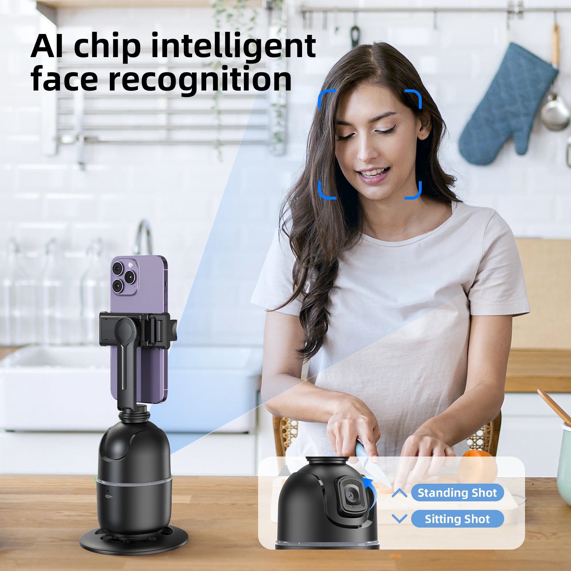 P03 Stabilisateur 360 ° Trépied de support de téléphone portable de bureau à cardan AI de suivi intelligent automatique du visage pour appareil photo Smartphone vidéo Vlog Live